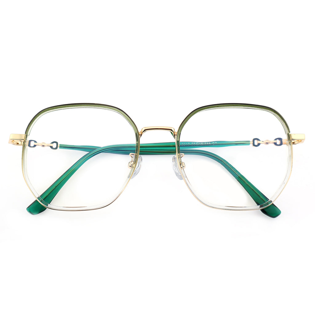 Transparent Clear Square Eyeglasses with Hollow Chain Metal Temples