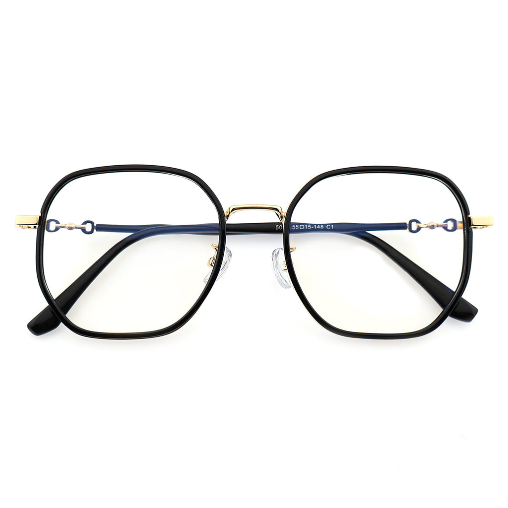 Transparent Clear Square Eyeglasses with Hollow Chain Metal Temples