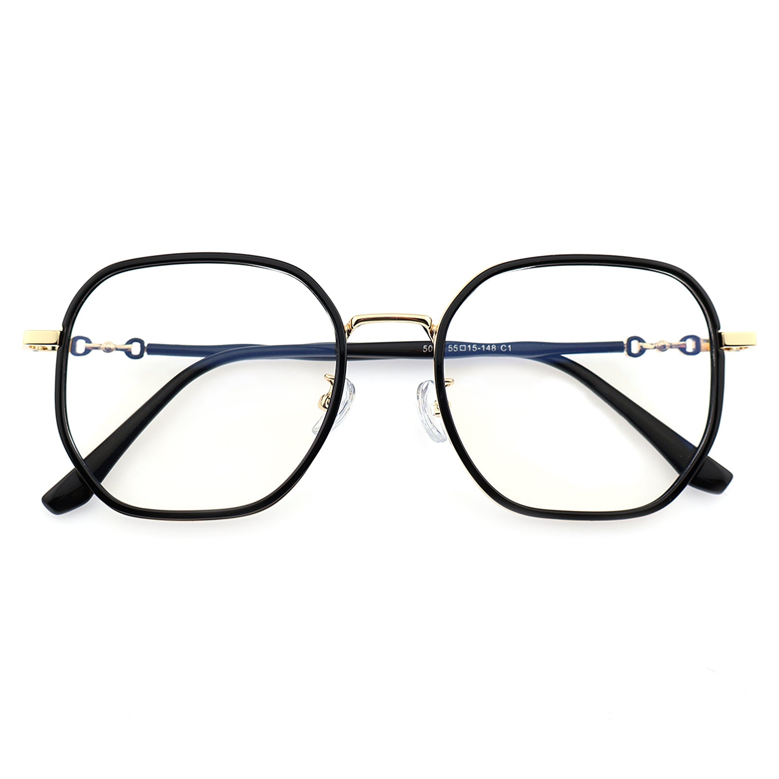 Transparent Clear Square Eyeglasses with Hollow Chain Metal Temples