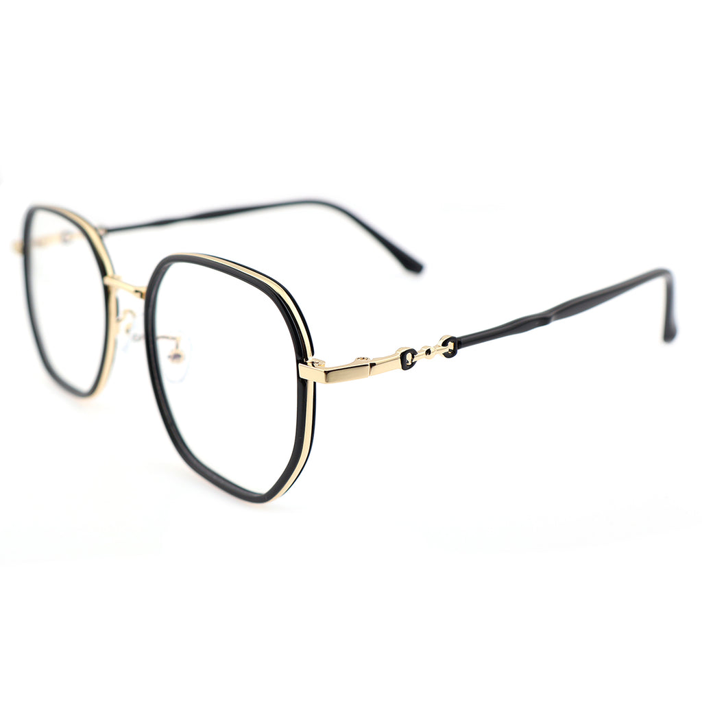 Transparent Clear Square Eyeglasses with Hollow Chain Metal Temples