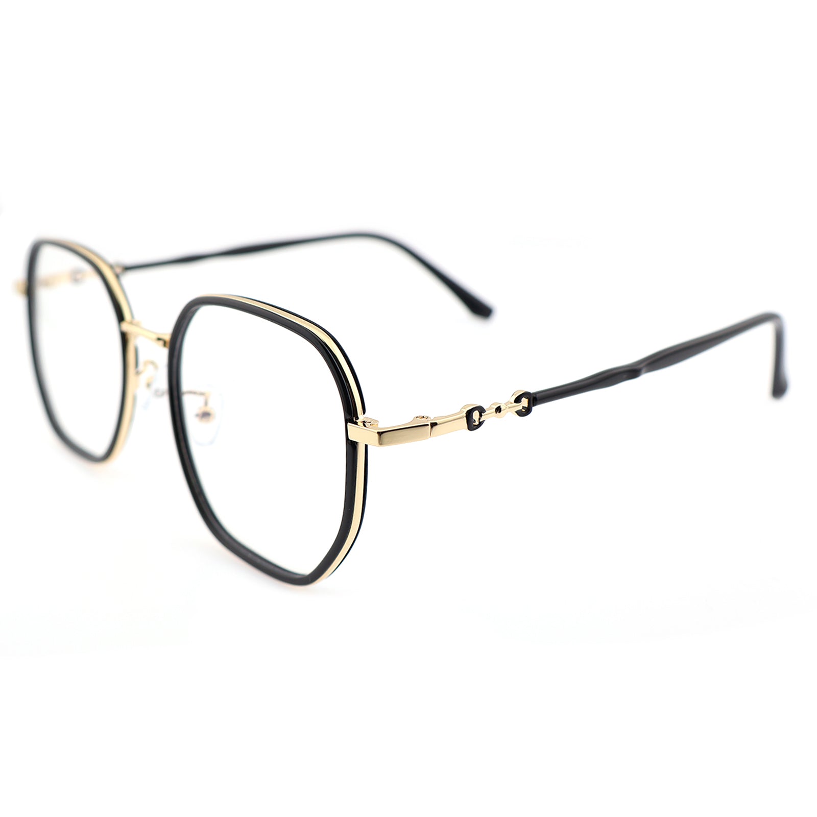 Transparent Clear Square Eyeglasses with Hollow Chain Metal Temples