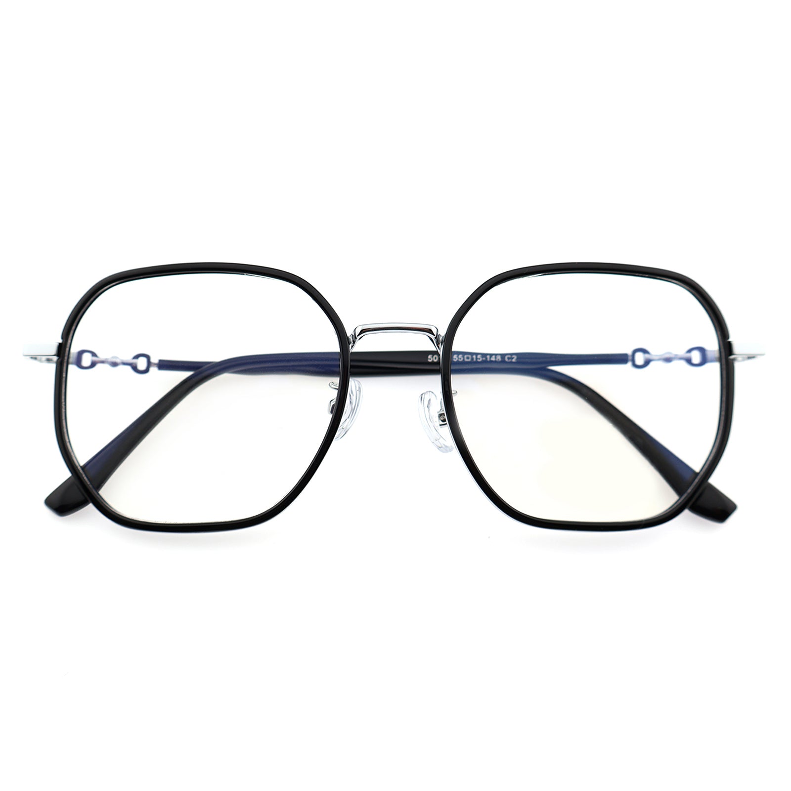 Transparent Clear Square Eyeglasses with Hollow Chain Metal Temples