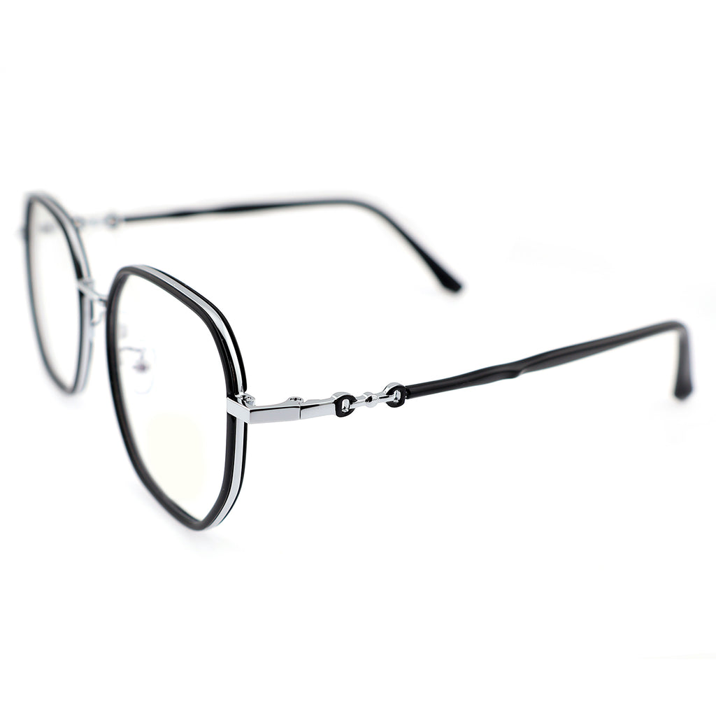 Transparent Clear Square Eyeglasses with Hollow Chain Metal Temples