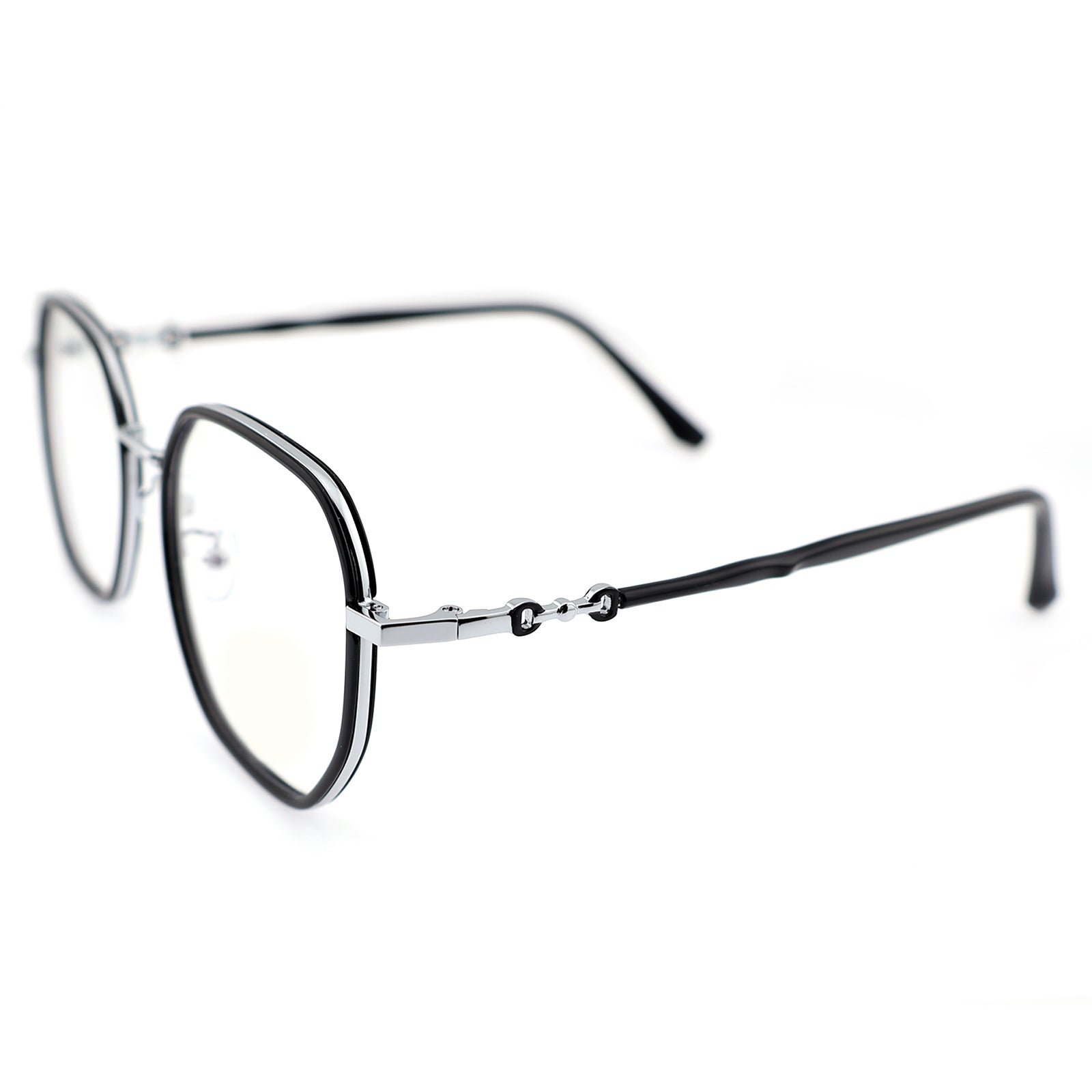 Transparent Clear Square Eyeglasses with Hollow Chain Metal Temples