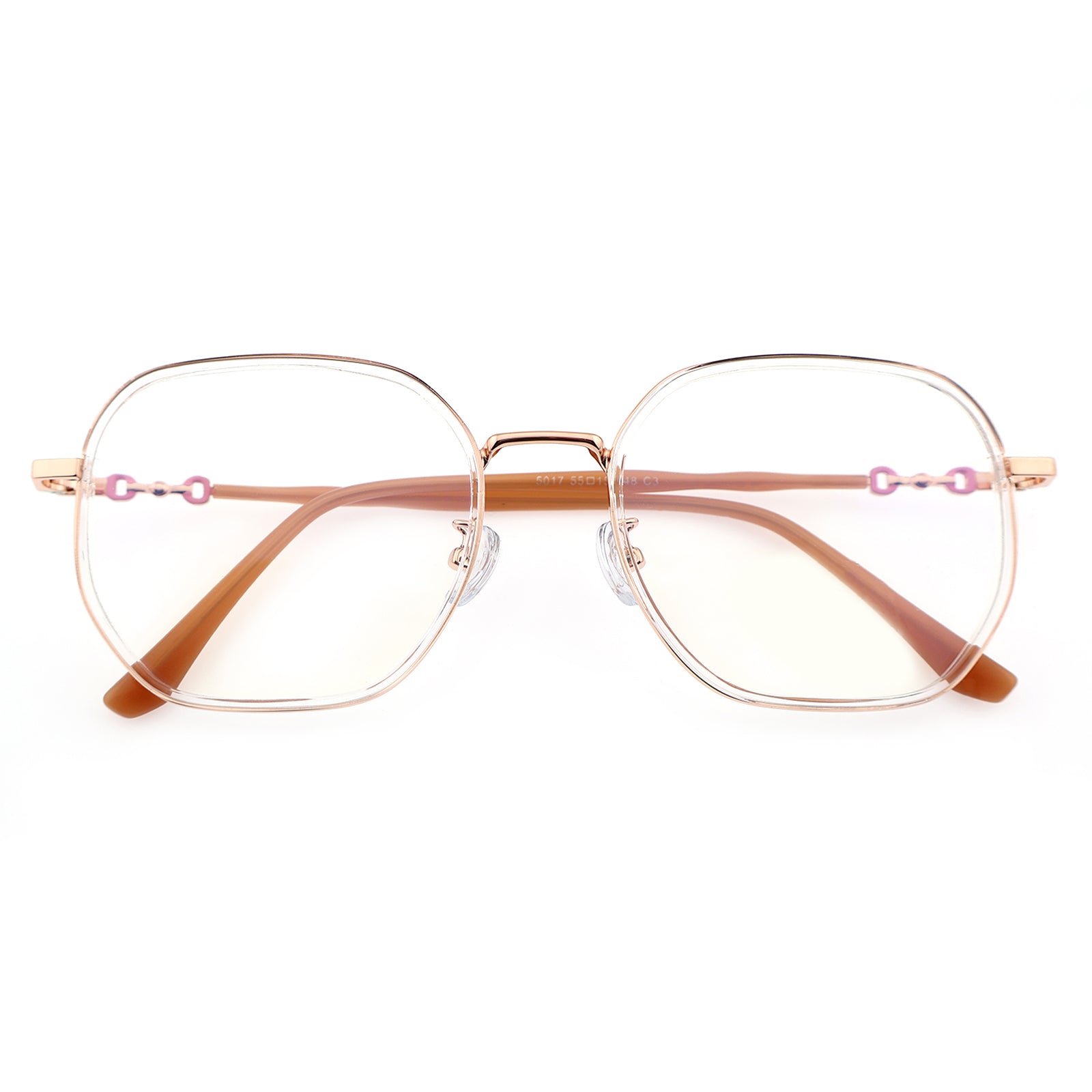 Transparent Clear Square Eyeglasses with Hollow Chain Metal Temples