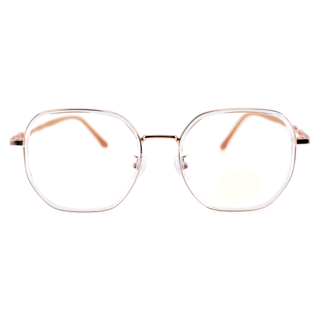Transparent Clear Square Eyeglasses with Hollow Chain Metal Temples