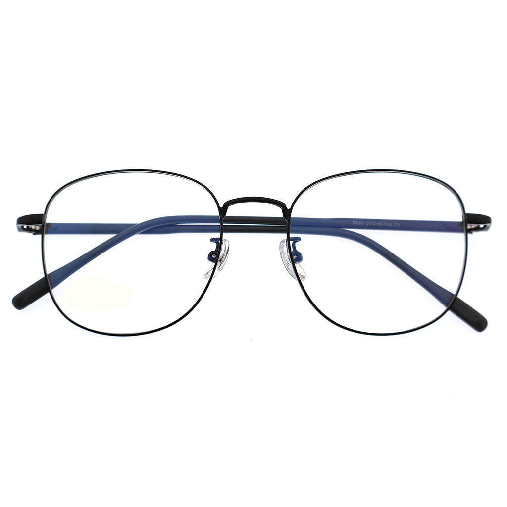 Thin Gold Metal Round Eyeglasses with Two-Tone Tortoise Blue Temples