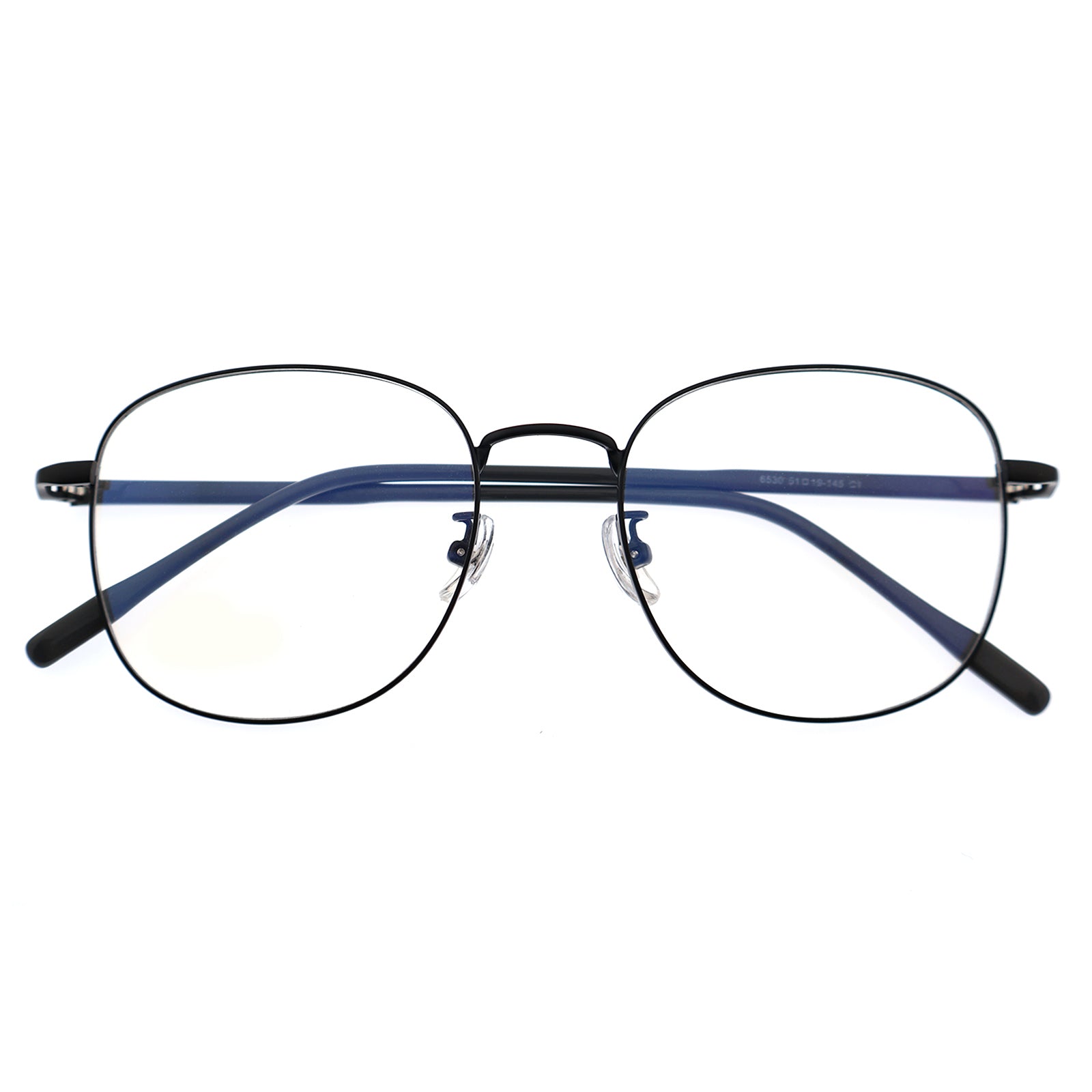 Thin Gold Metal Round Eyeglasses with Two-Tone Tortoise Blue Temples
