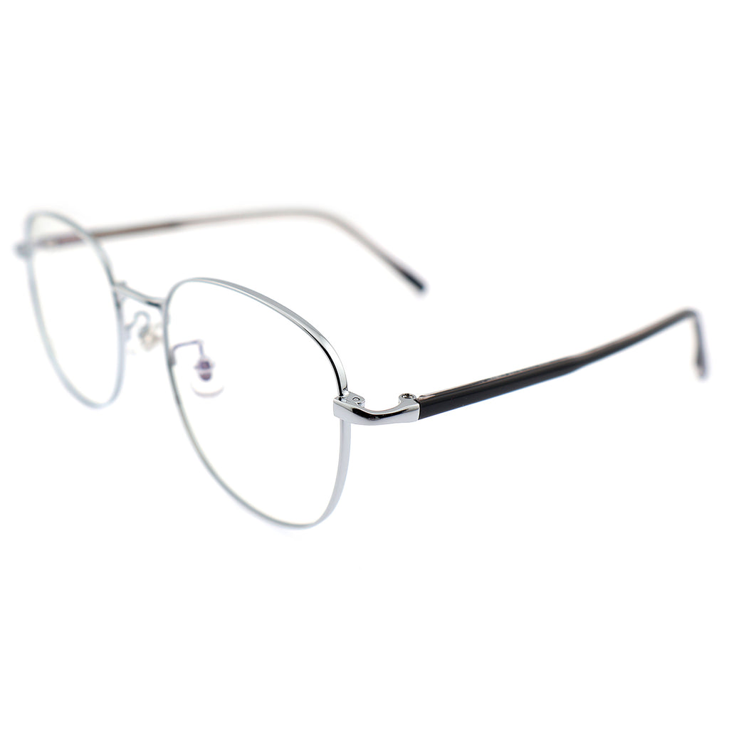 Thin Gold Metal Round Eyeglasses with Two-Tone Tortoise Blue Temples