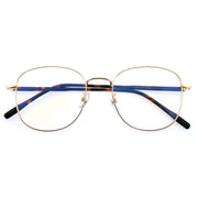 Thin Gold Metal Round Eyeglasses with Two-Tone Tortoise Blue Temples