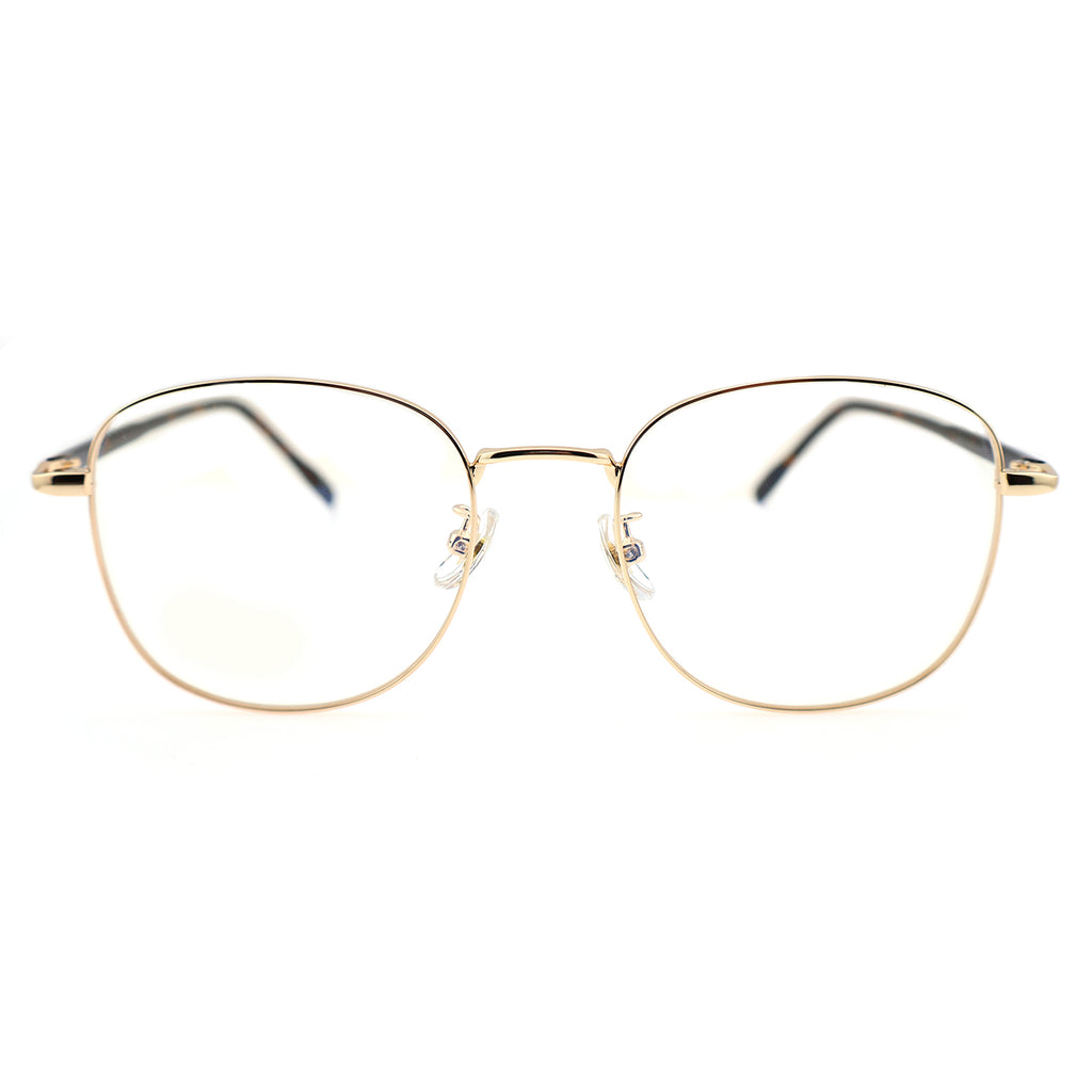 Thin Gold Metal Round Eyeglasses with Two-Tone Tortoise Blue Temples