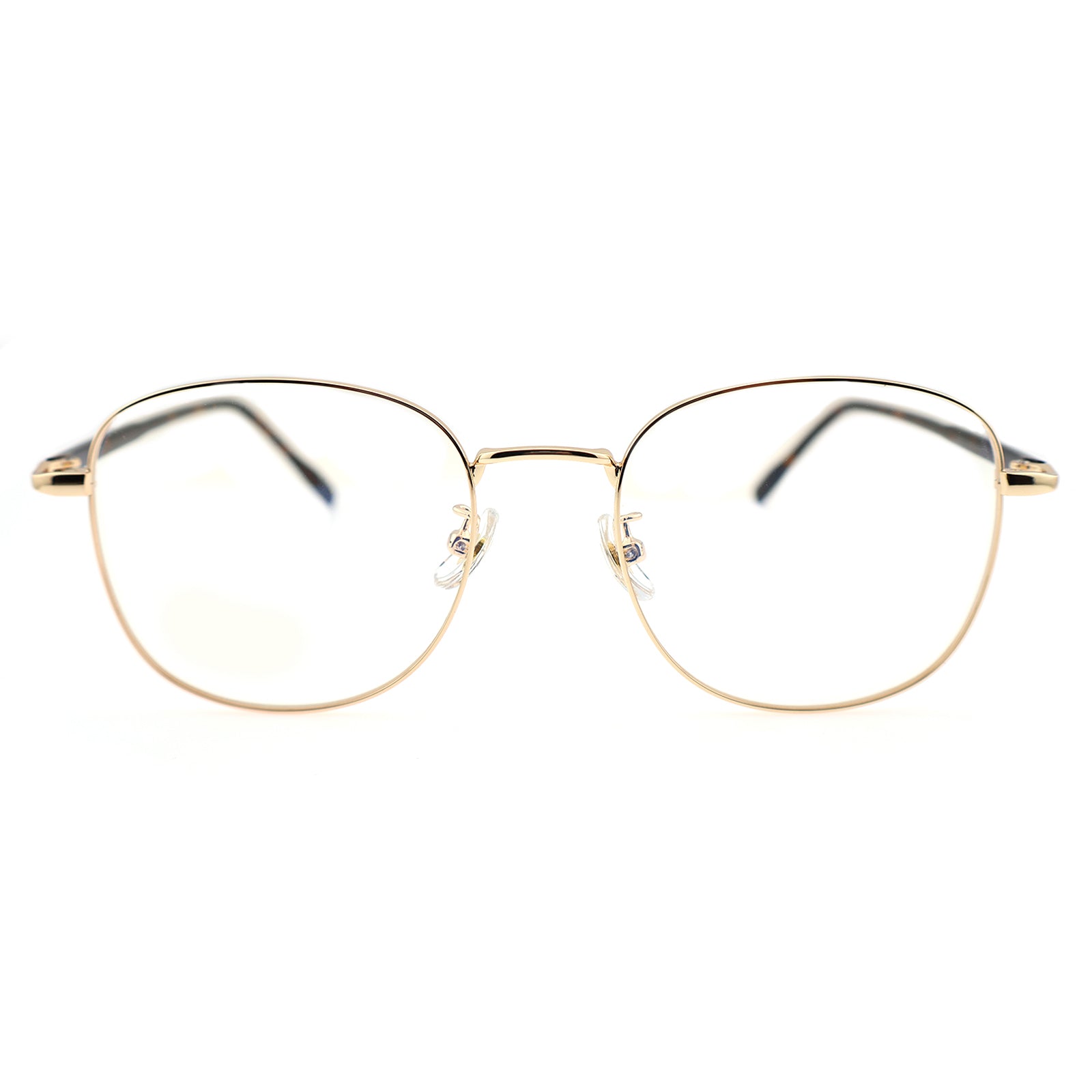 Thin Gold Metal Round Eyeglasses with Two-Tone Tortoise Blue Temples