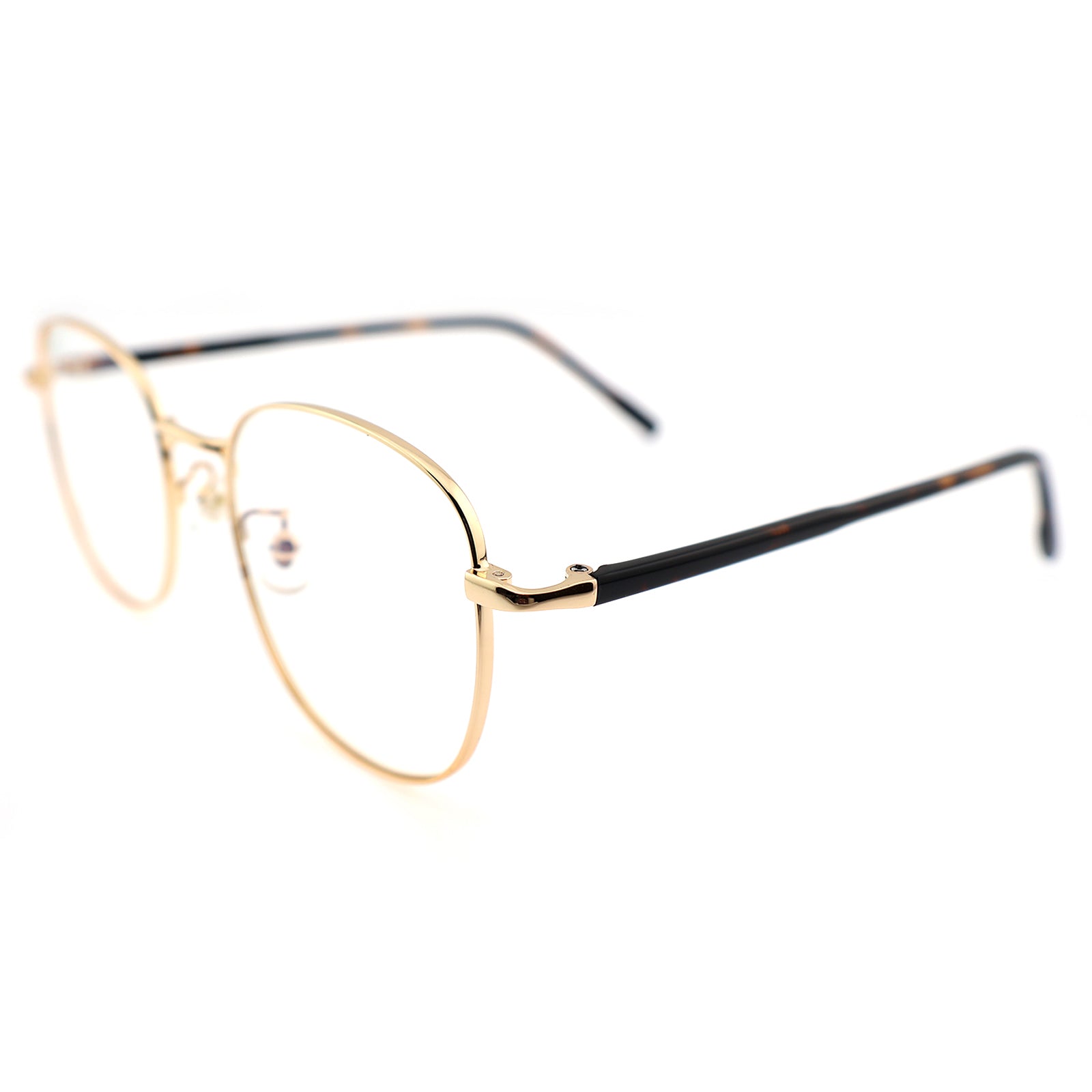 Thin Gold Metal Round Eyeglasses with Two-Tone Tortoise Blue Temples