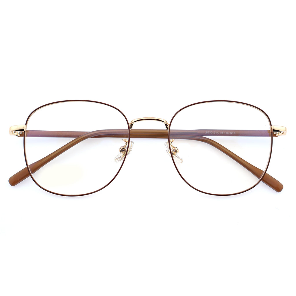 Thin Gold Metal Round Eyeglasses with Two-Tone Tortoise Blue Temples