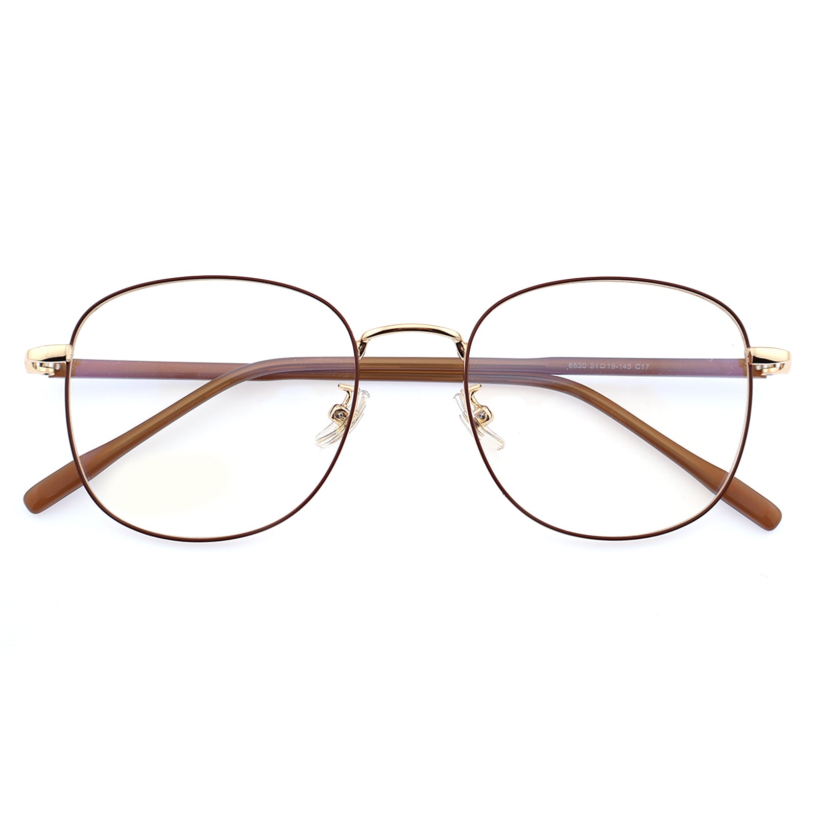 Thin Gold Metal Round Eyeglasses with Two-Tone Tortoise Blue Temples