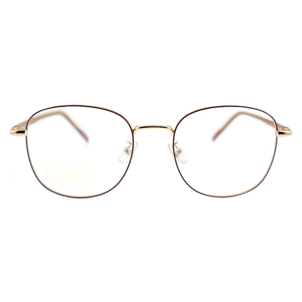 Thin Gold Metal Round Eyeglasses with Two-Tone Tortoise Blue Temples