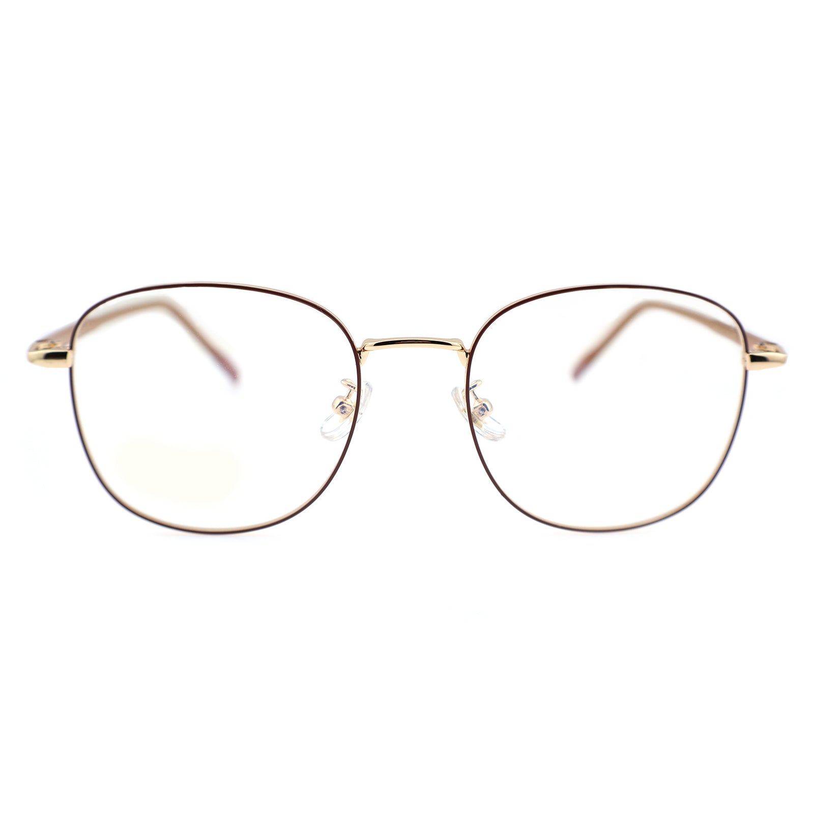 Thin Gold Metal Round Eyeglasses with Two-Tone Tortoise Blue Temples