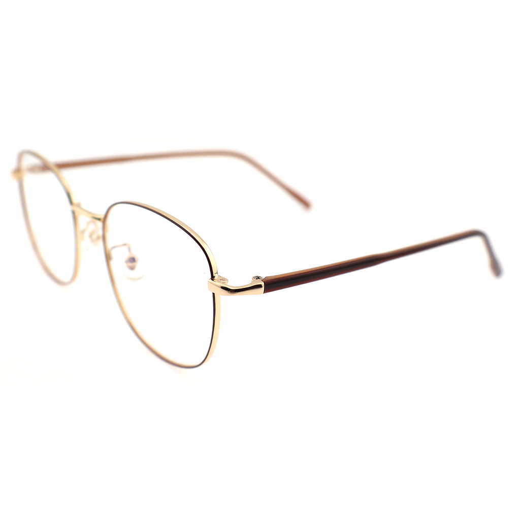 Thin Gold Metal Round Eyeglasses with Two-Tone Tortoise Blue Temples