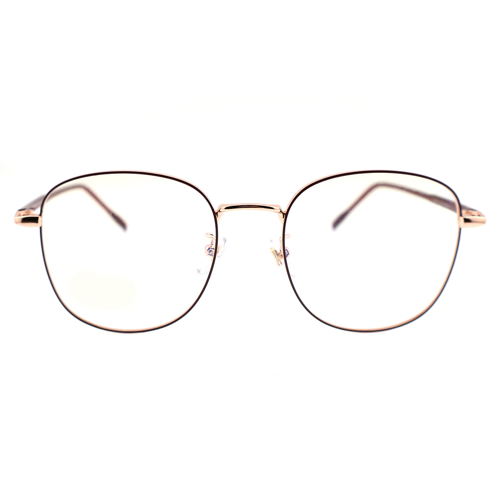 Thin Gold Metal Round Eyeglasses with Two-Tone Tortoise Blue Temples