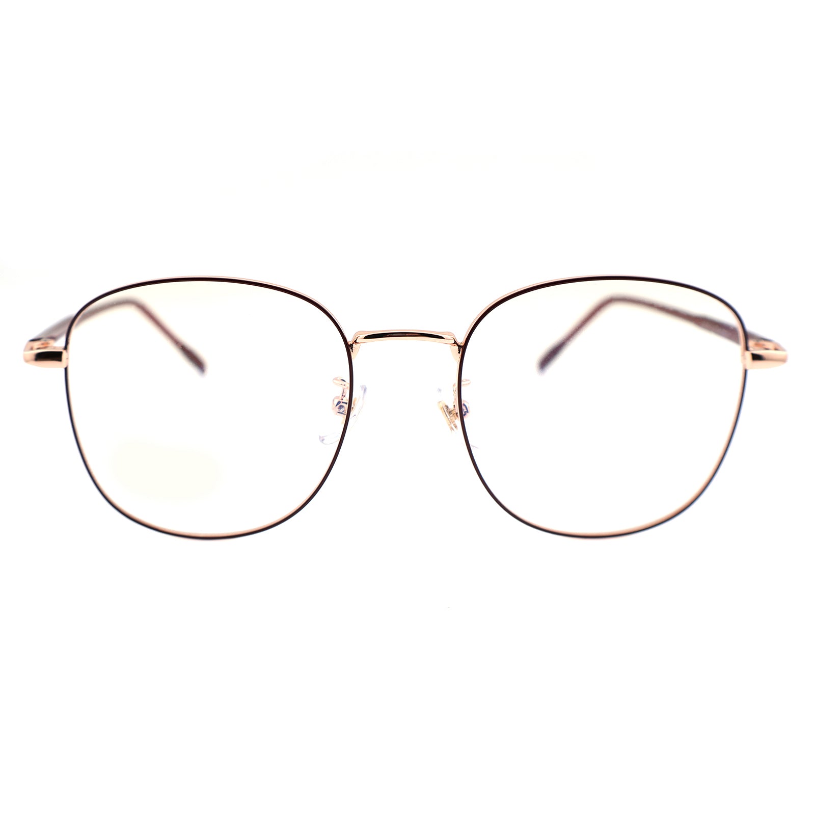 Thin Gold Metal Round Eyeglasses with Two-Tone Tortoise Blue Temples