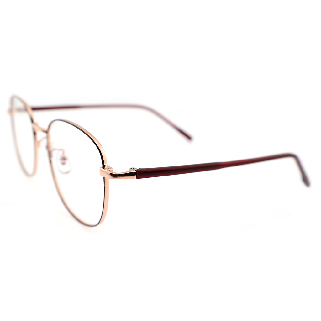 Thin Gold Metal Round Eyeglasses with Two-Tone Tortoise Blue Temples
