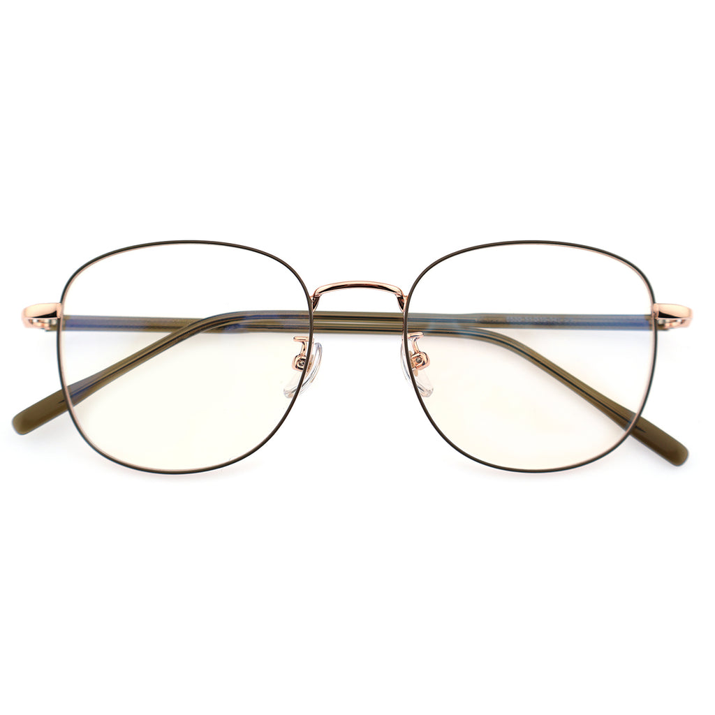 Thin Gold Metal Round Eyeglasses with Two-Tone Tortoise Blue Temples