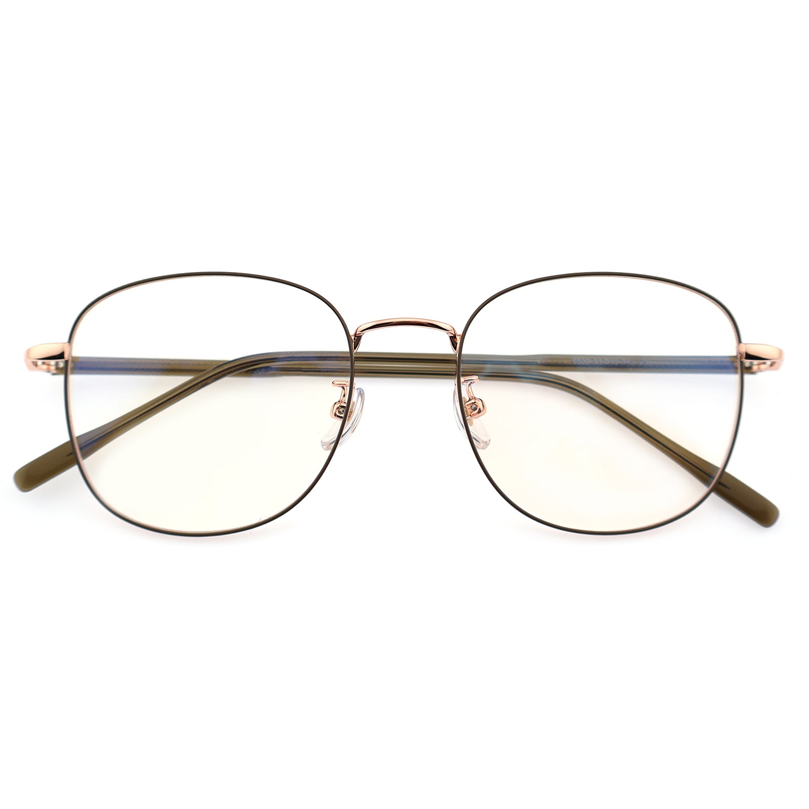 Thin Gold Metal Round Eyeglasses with Two-Tone Tortoise Blue Temples