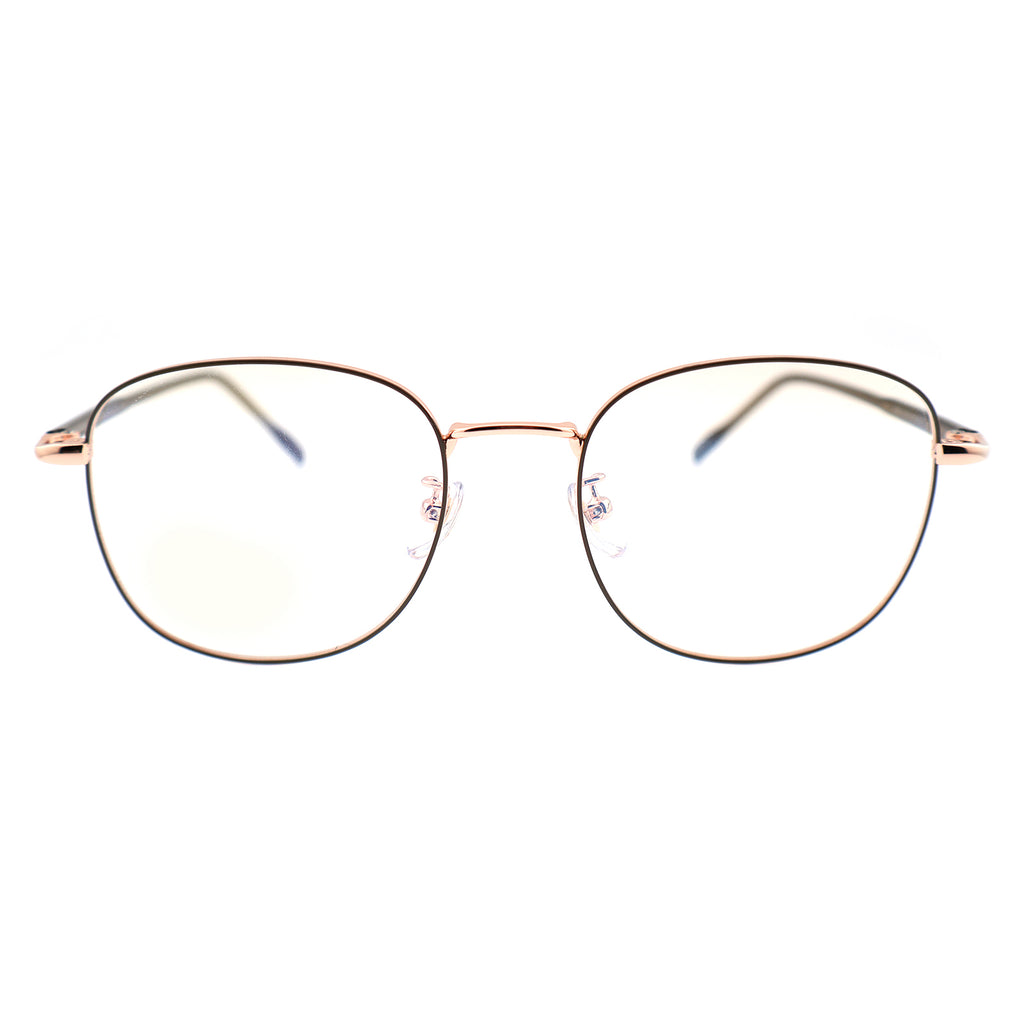 Thin Gold Metal Round Eyeglasses with Two-Tone Tortoise Blue Temples