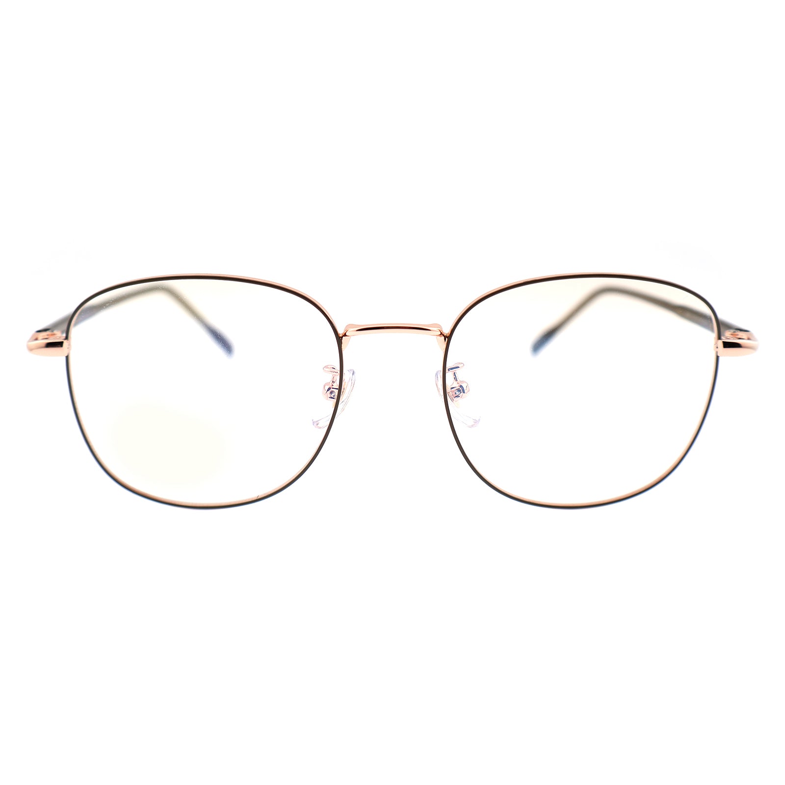 Thin Gold Metal Round Eyeglasses with Two-Tone Tortoise Blue Temples