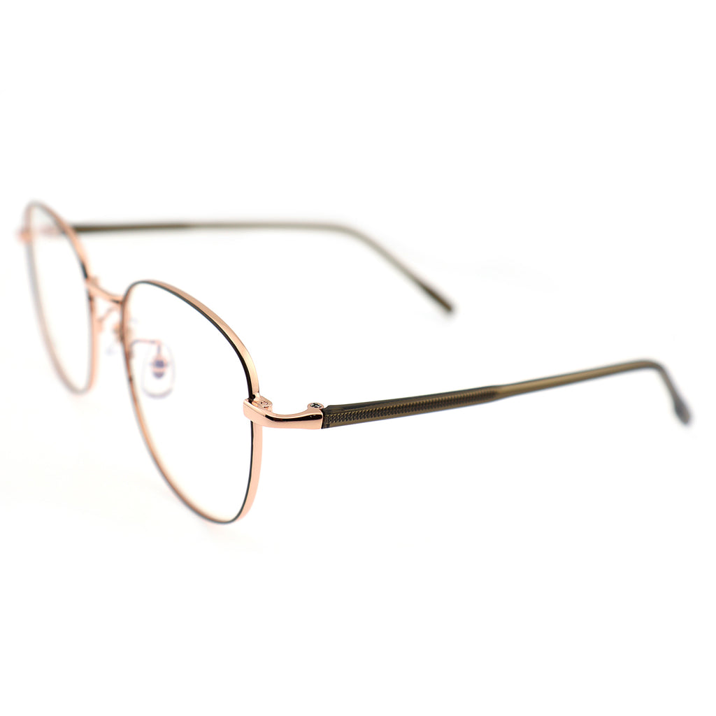 Thin Gold Metal Round Eyeglasses with Two-Tone Tortoise Blue Temples
