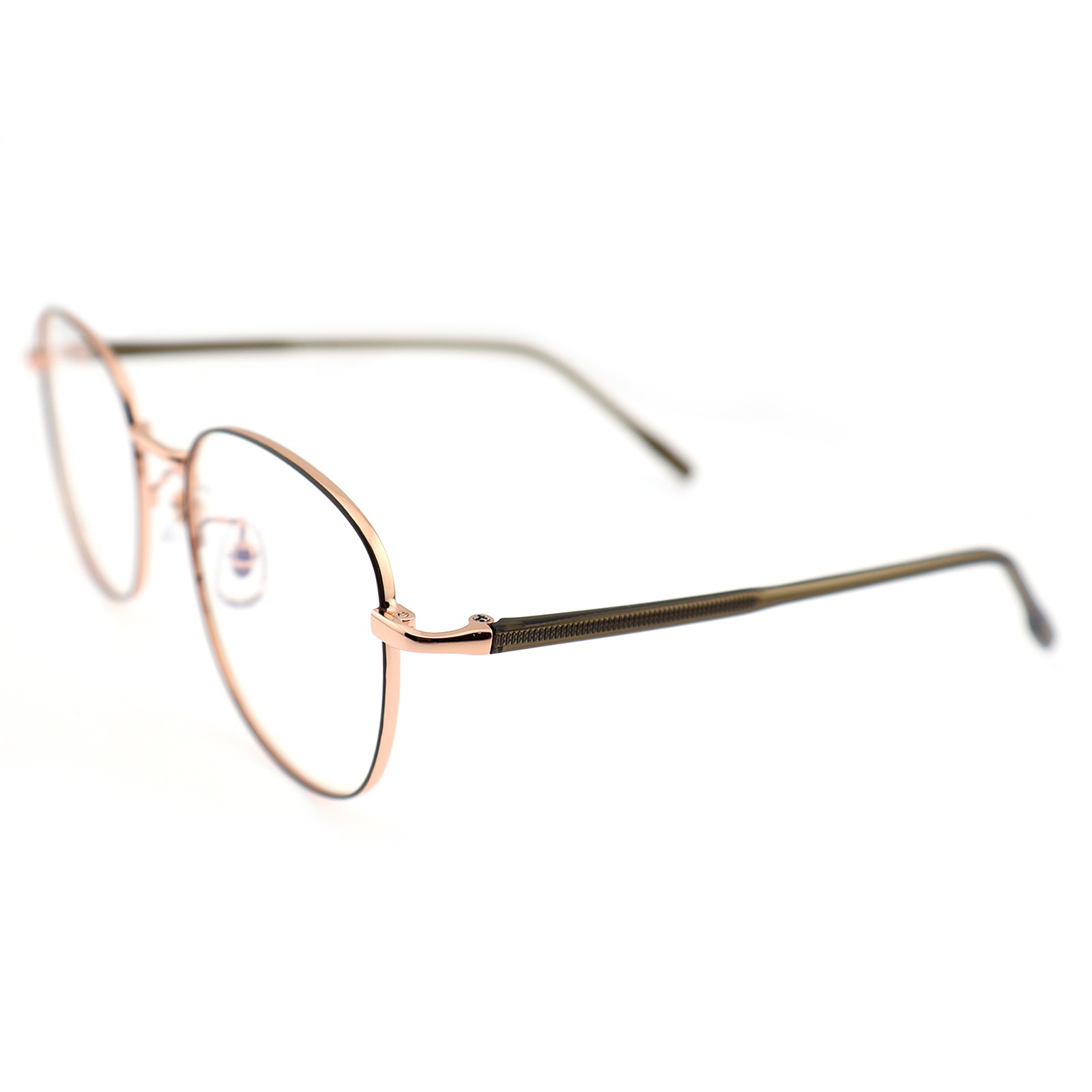 Thin Gold Metal Round Eyeglasses with Two-Tone Tortoise Blue Temples
