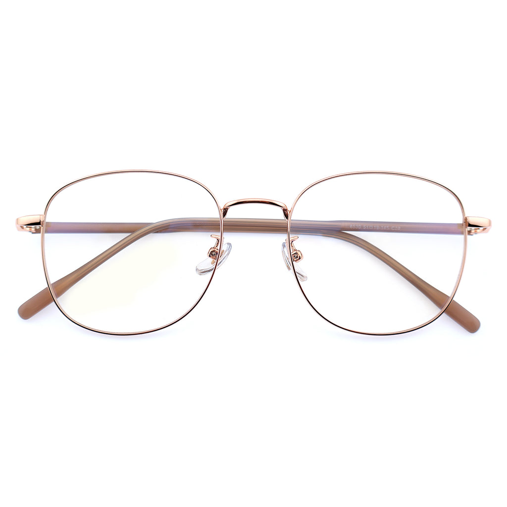 Thin Gold Metal Round Eyeglasses with Two-Tone Tortoise Blue Temples