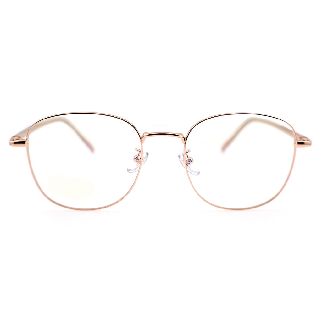 Thin Gold Metal Round Eyeglasses with Two-Tone Tortoise Blue Temples