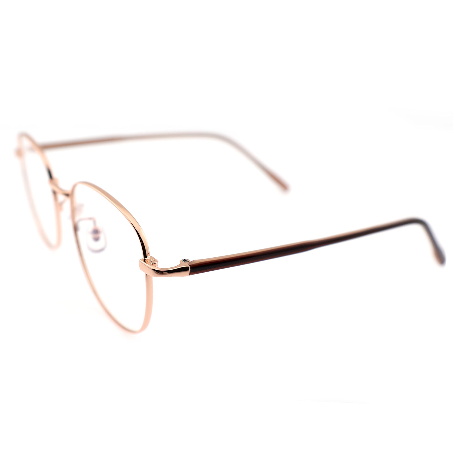 Thin Gold Metal Round Eyeglasses with Two-Tone Tortoise Blue Temples