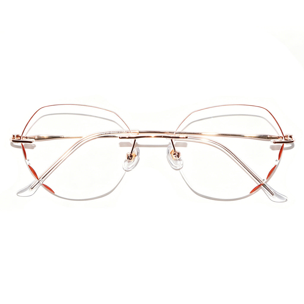 Women Polygonal Cut Rimless Rose Gold Metal Eyeglasses, Free Shipping on Orders Over $79