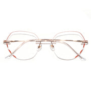 Women Polygonal Cut Rimless Rose Gold Metal Eyeglasses, Free Shipping on Orders Over $79