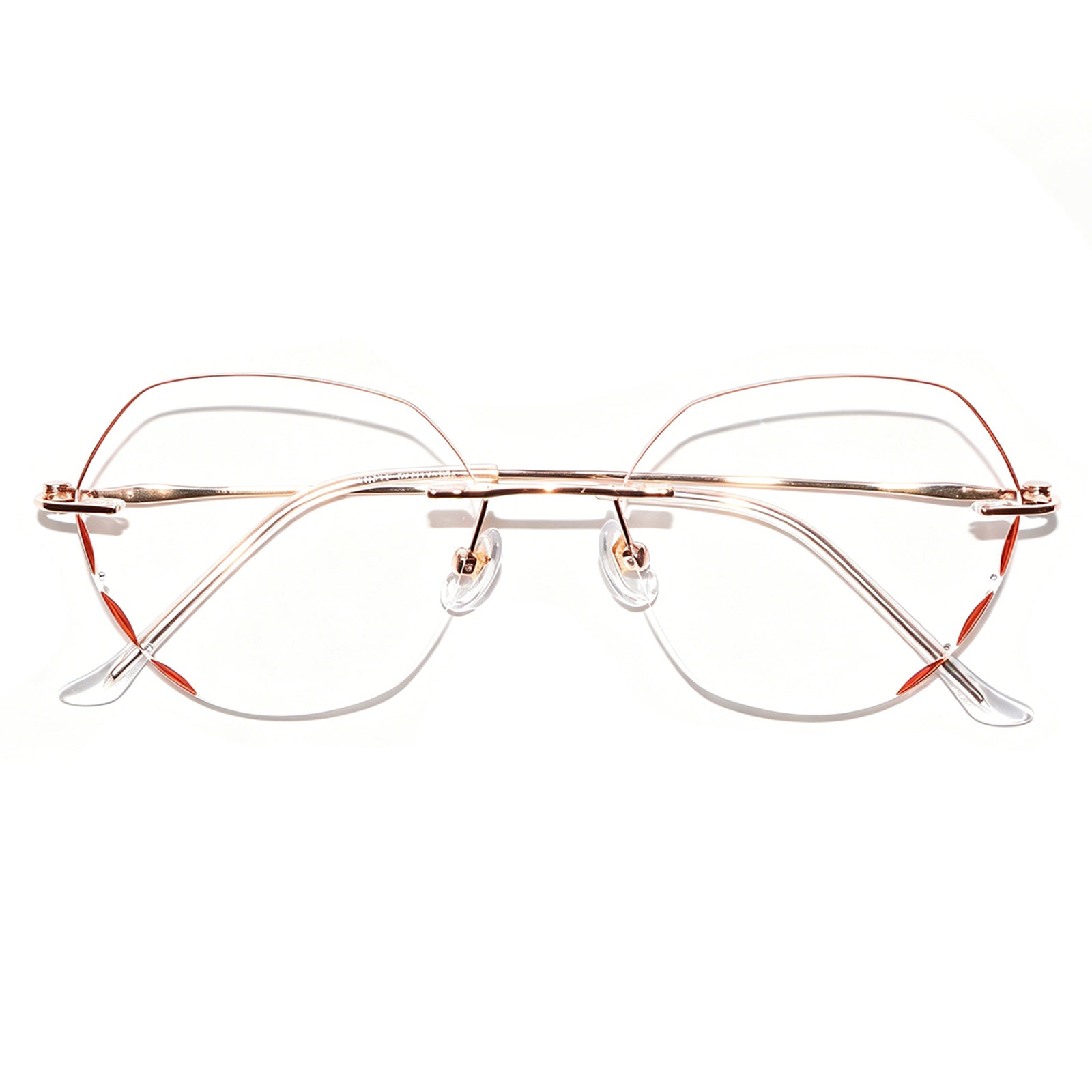 Women Polygonal Cut Rimless Rose Gold Metal Eyeglasses, Free Shipping on Orders Over $79