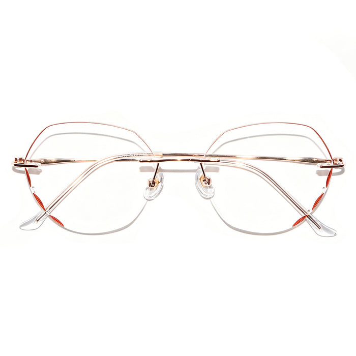 Women Polygonal Cut Rimless Rose Gold Metal Eyeglasses, Free Shipping on Orders Over $79