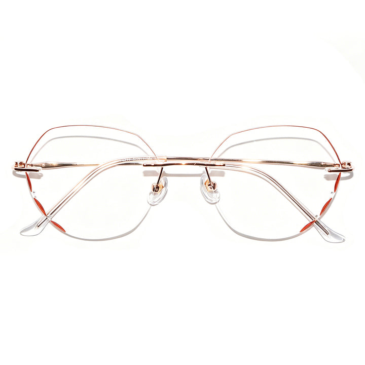 Women Polygonal Cut Rimless Rose Gold Metal Eyeglasses, Free Shipping on Orders Over $79