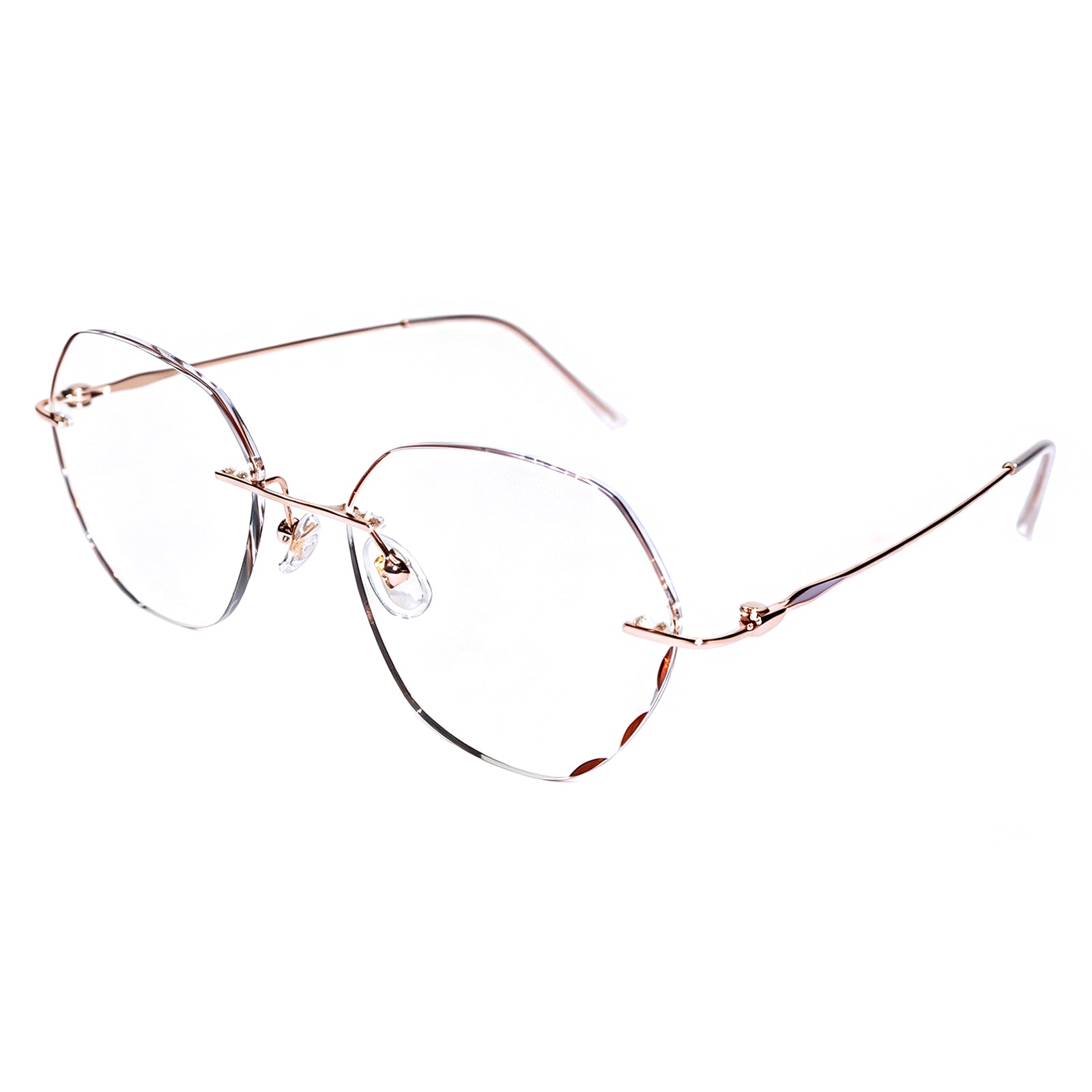 Women Polygonal Cut Rimless Rose Gold Metal Eyeglasses, Free Shipping on Orders Over $79