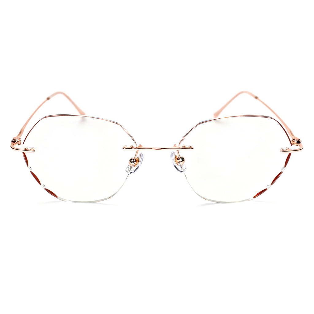 Women Polygonal Cut Rimless Rose Gold Metal Eyeglasses, Free Shipping on Orders Over $79