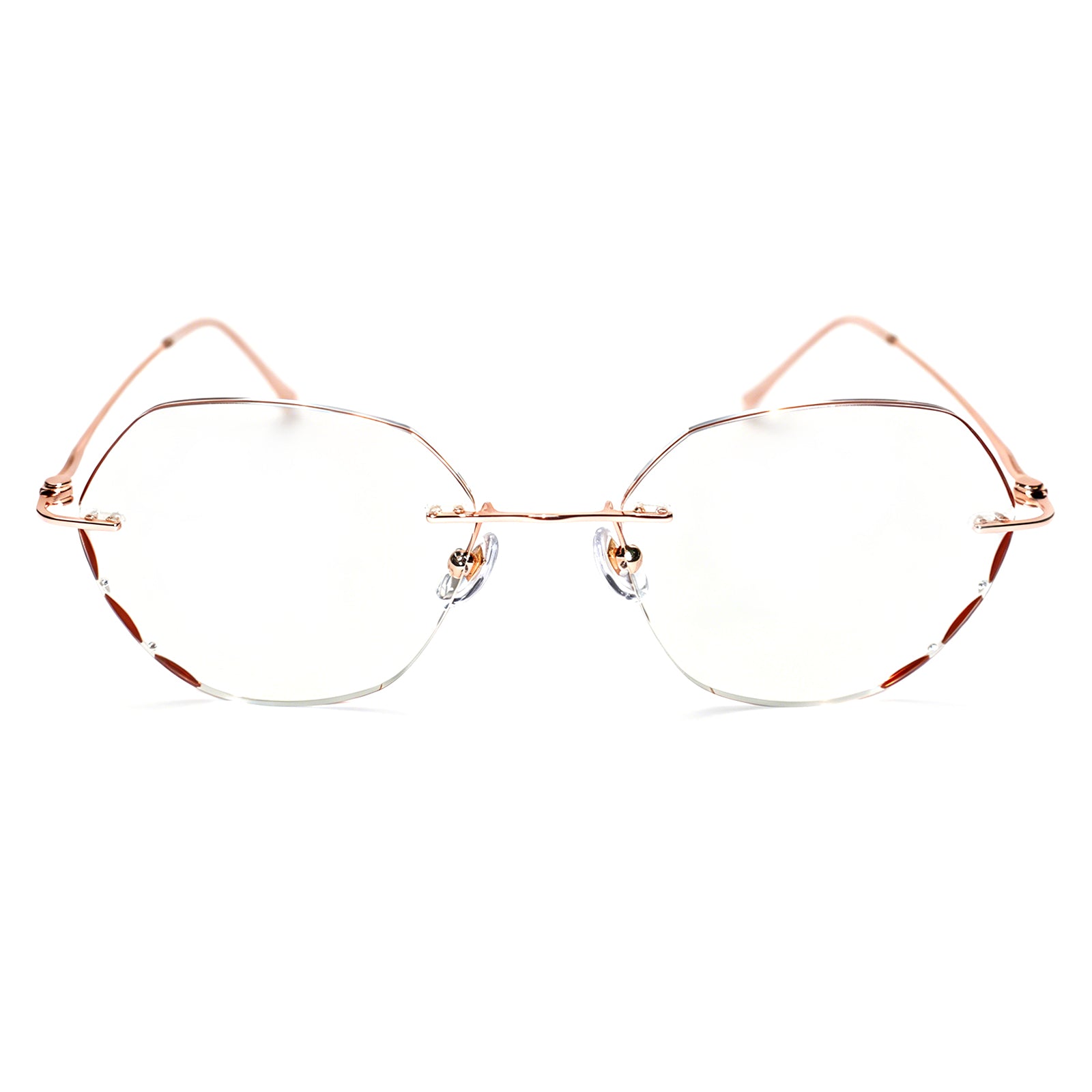 Women Polygonal Cut Rimless Rose Gold Metal Eyeglasses, Free Shipping on Orders Over $79