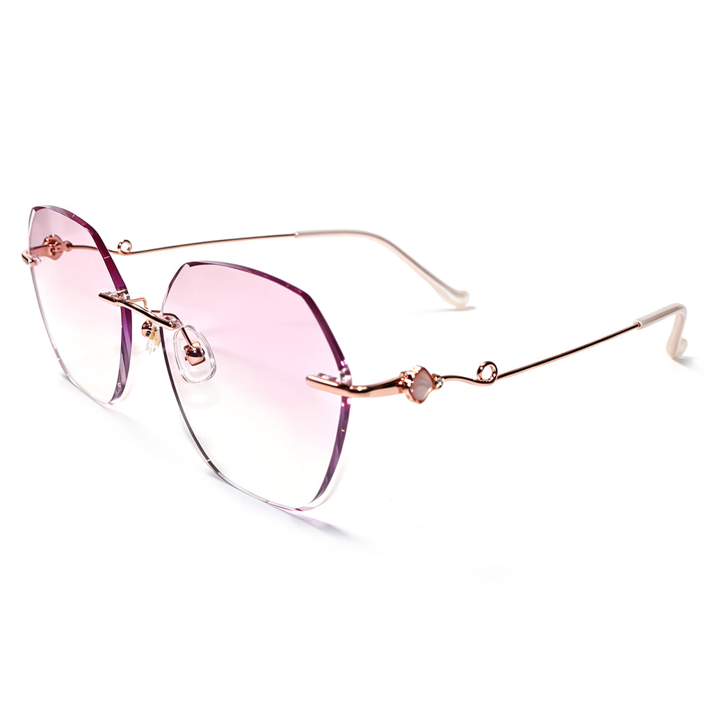Women Polygonal Cut Rimless Rose Gold Metal Eyeglasses, Free Shipping on Orders Over $79