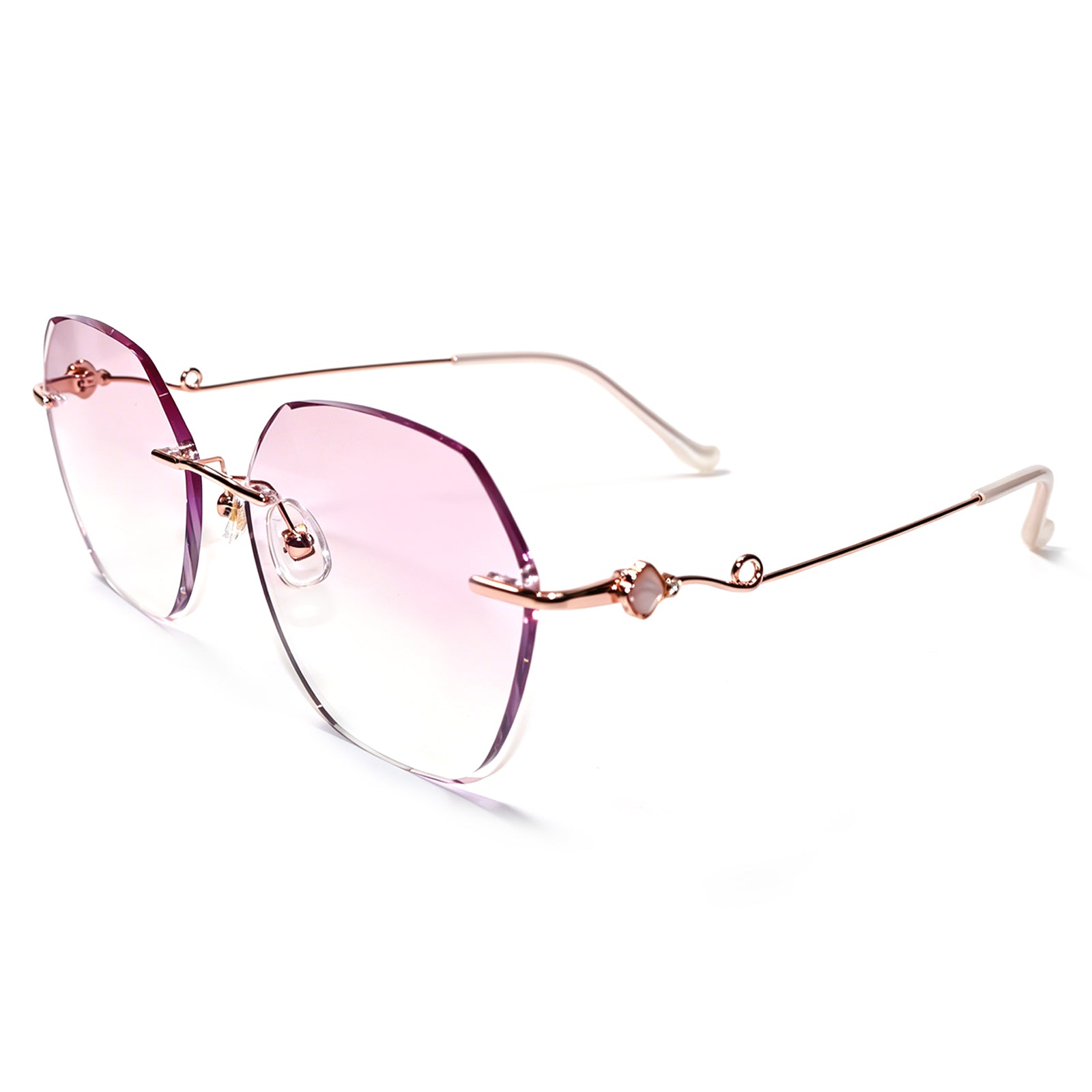Women Polygonal Cut Rimless Rose Gold Metal Eyeglasses, Free Shipping on Orders Over $79
