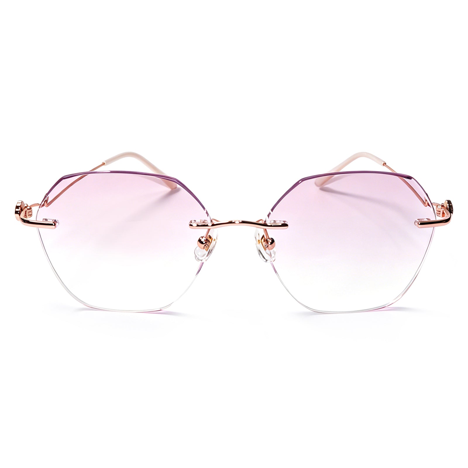 Women Polygonal Cut Rimless Rose Gold Metal Eyeglasses, Free Shipping on Orders Over $79