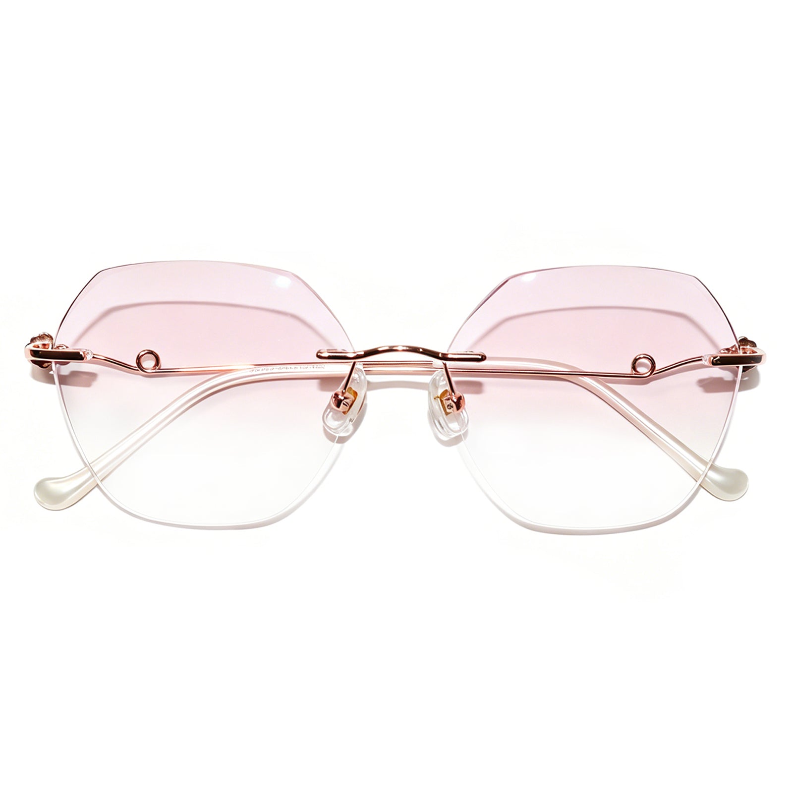 Women Polygonal Cut Rimless Rose Gold Metal Eyeglasses, Free Shipping on Orders Over $79