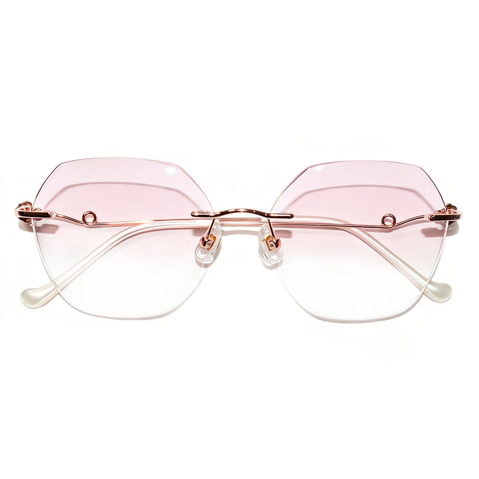 Women Polygonal Cut Rimless Rose Gold Metal Eyeglasses, Free Shipping on Orders Over $79