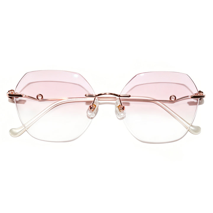 Women Polygonal Cut Rimless Rose Gold Metal Eyeglasses, Free Shipping on Orders Over $79