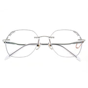 Silver Rimless Eyeglasses with Rhinestone Corner & Chain Detail