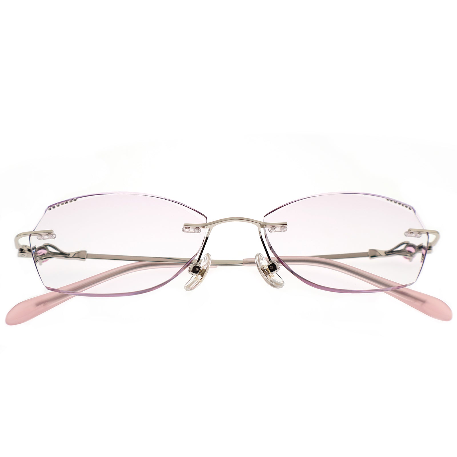 Elegant Diamond-Cut Rimless Optical Glasses with Pink Temples